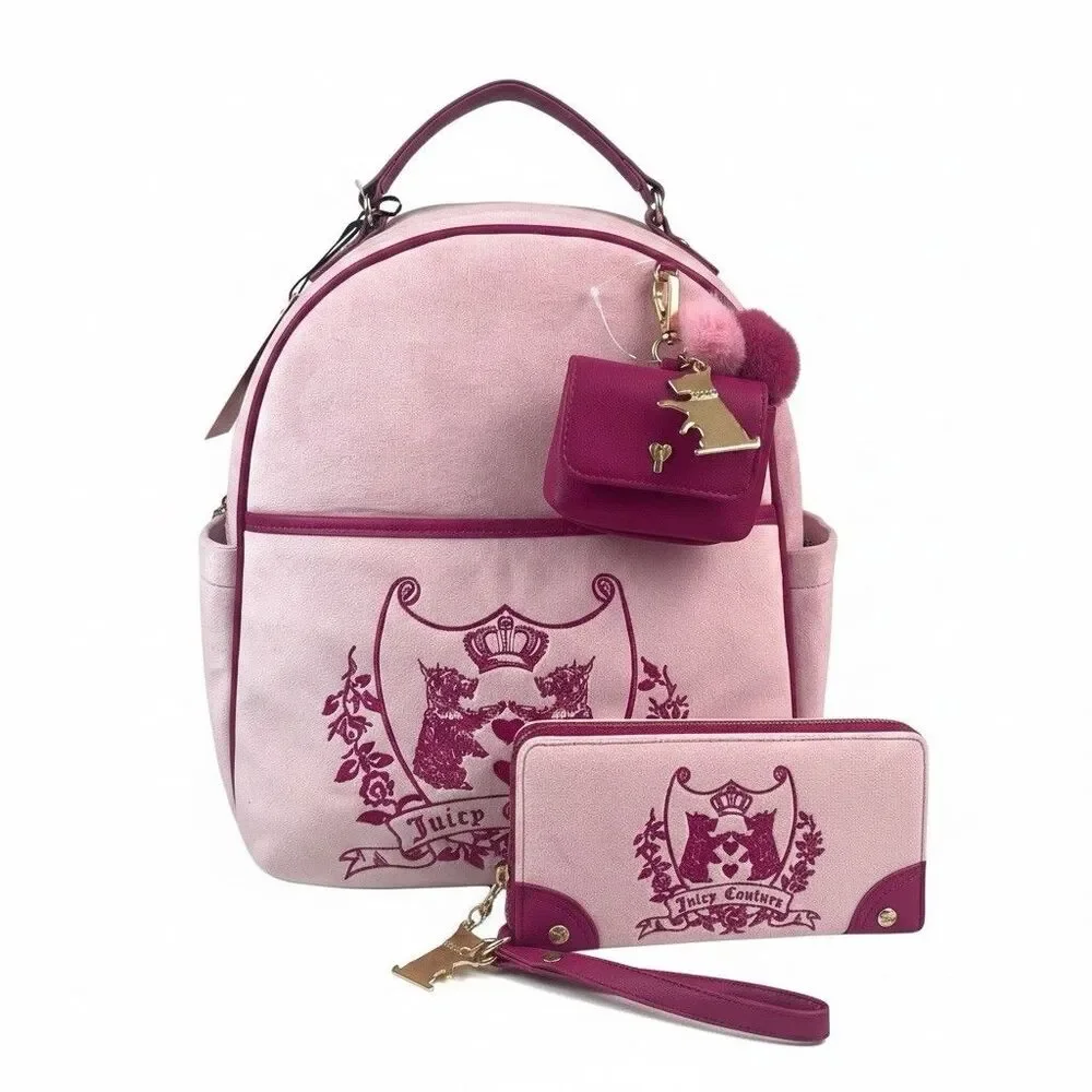 Juicy Couture New Love Chapter Backpack Wristlet Wallet Scottie Dog Charm Velvet